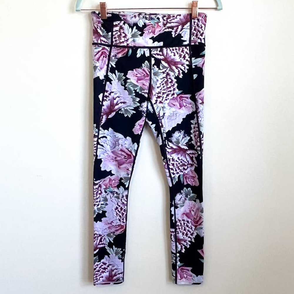 Athleta Womens Run Free Garden Party Leggings XS Floral Athletic Pockets Comfort